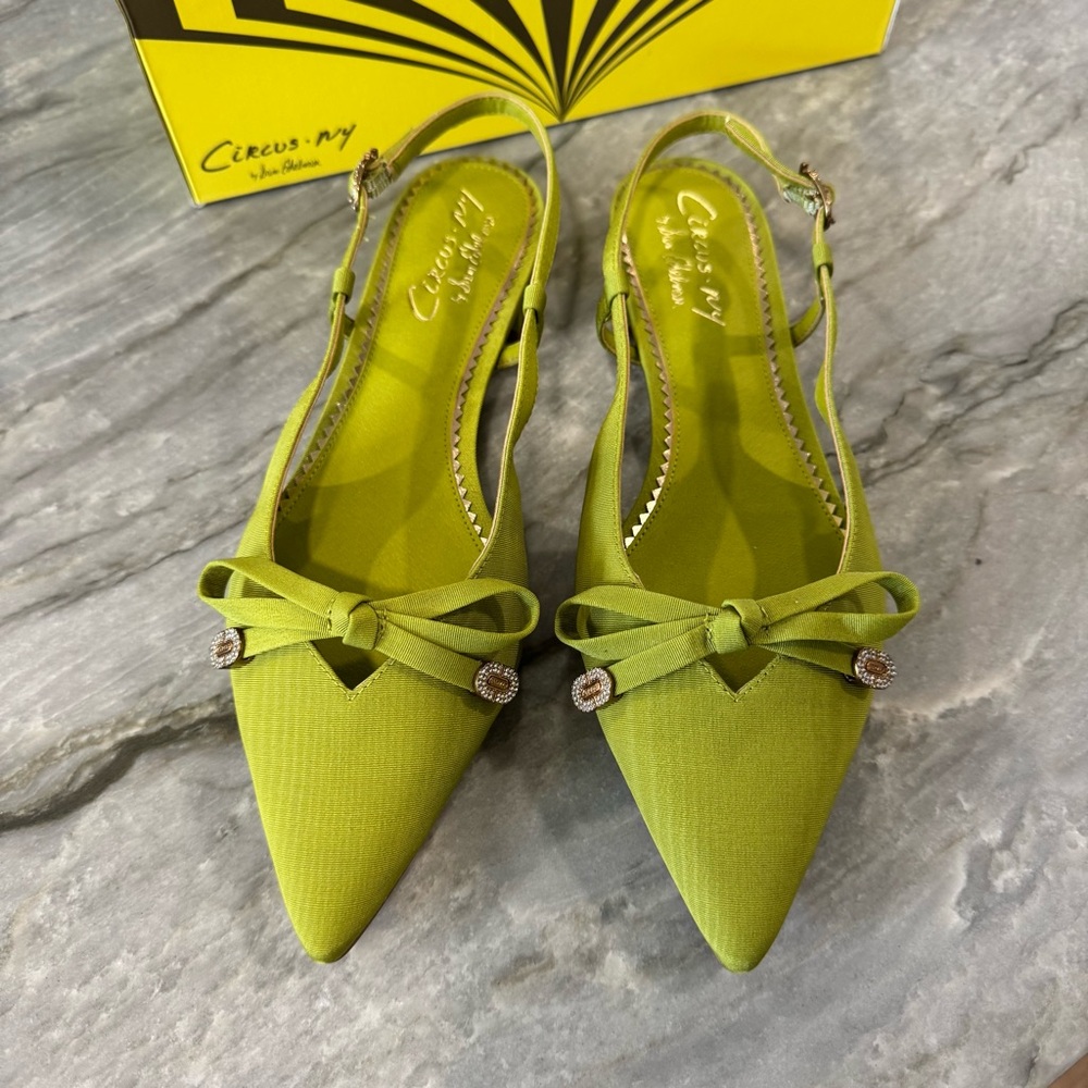 NIB Circus Green Pointed Toe Slingback Flats